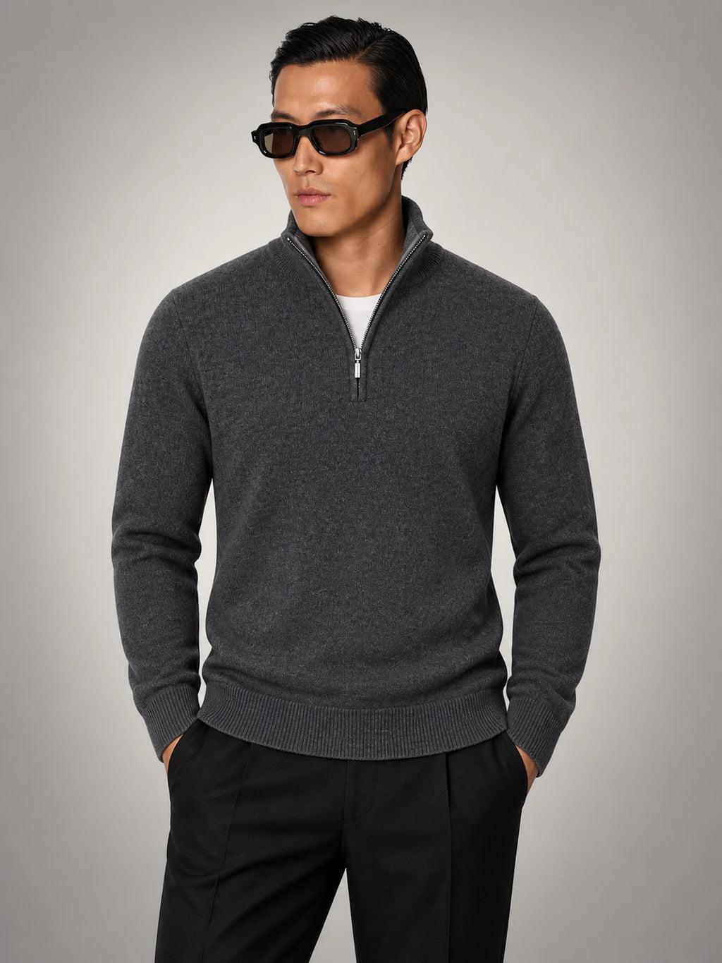 Volantero Men's Charcoal Half-Zip Sweater in Grey, hover view