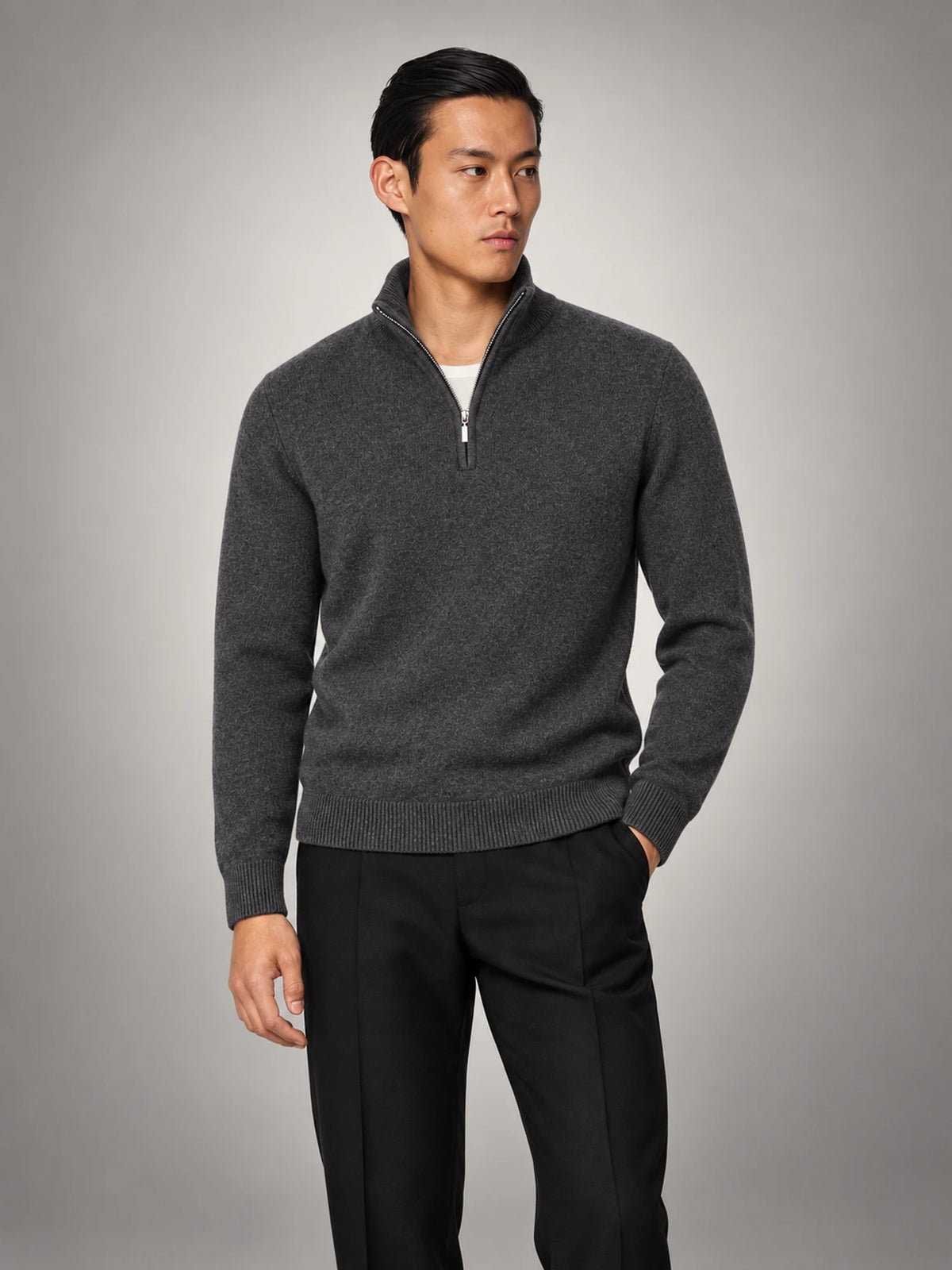 Volantero Men's Charcoal Half-Zip Sweater in Grey, main view