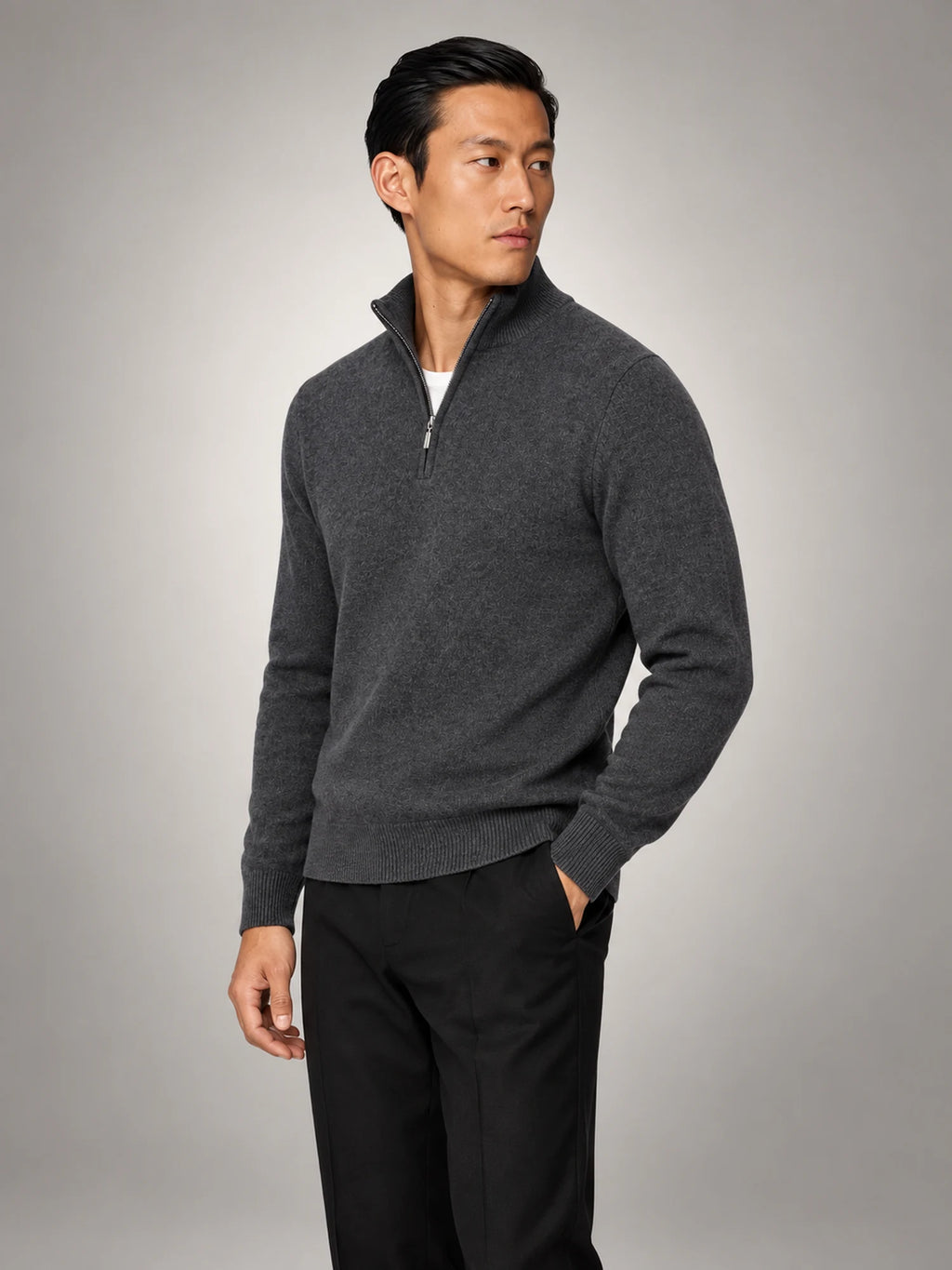 Volantero Men's Charcoal Half-Zip Sweater in Grey, side view
