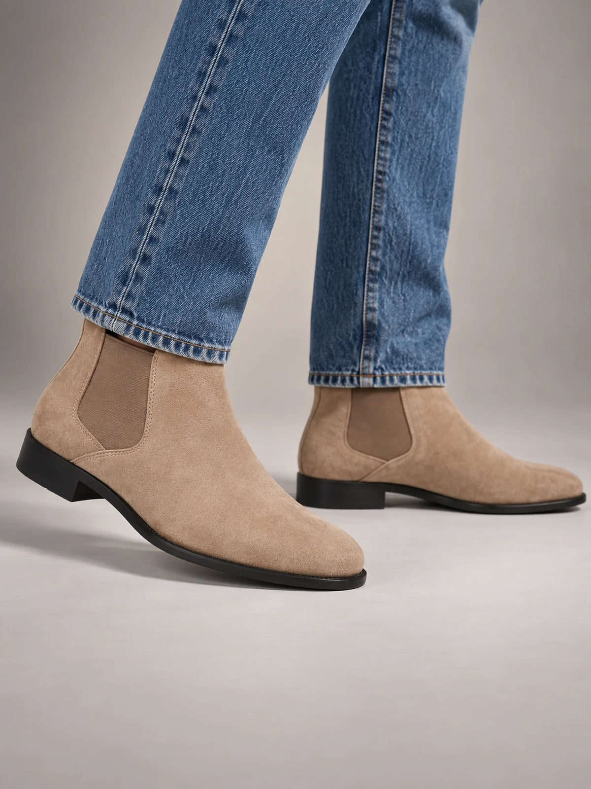 Volantero Men's Suede Chelsea Boots in Beige, main view