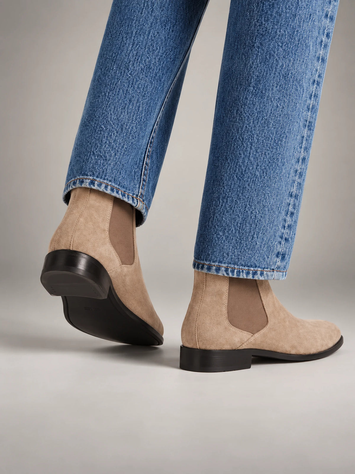 Volantero Men's Suede Chelsea Boots in Beige, side view