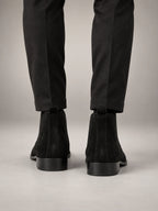 Volantero Men's Suede Chelsea Boots in Black, back view