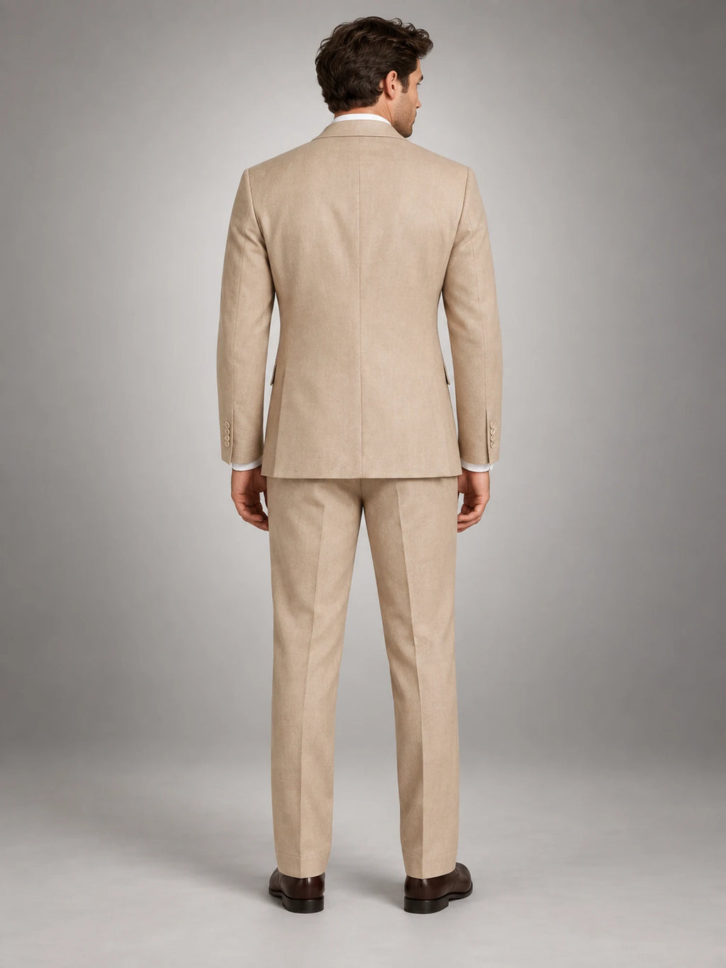 Volantero Men's Tailored Two-Piece Wedding Guest Suit in Beige, back view