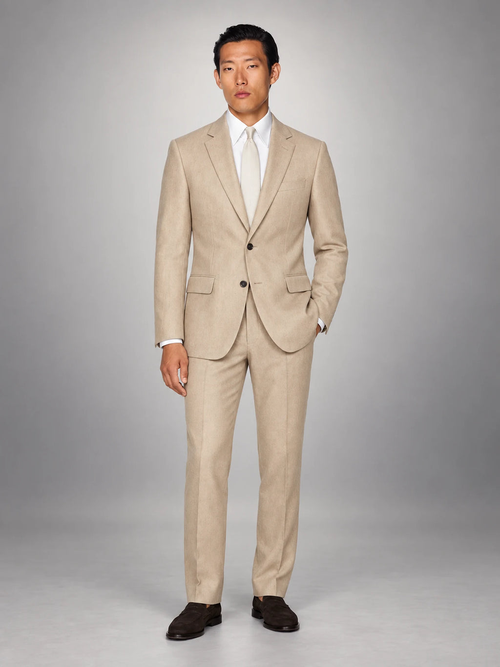 Volantero Men's Tailored Two-Piece Wedding Guest Suit in Beige, front view