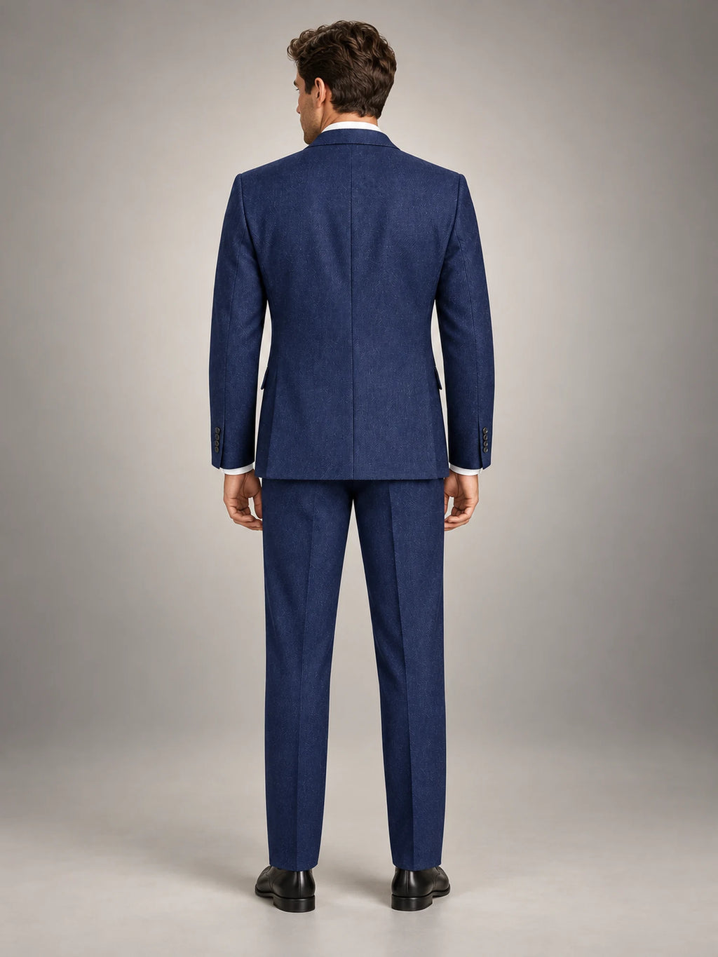 Volantero Men's Tailored Two-Piece Wedding Guest Suit in Navy, back view