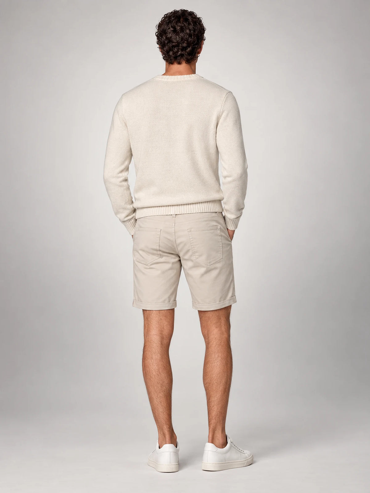 Volantero Men's Classic Chino Shorts in Beige, back view