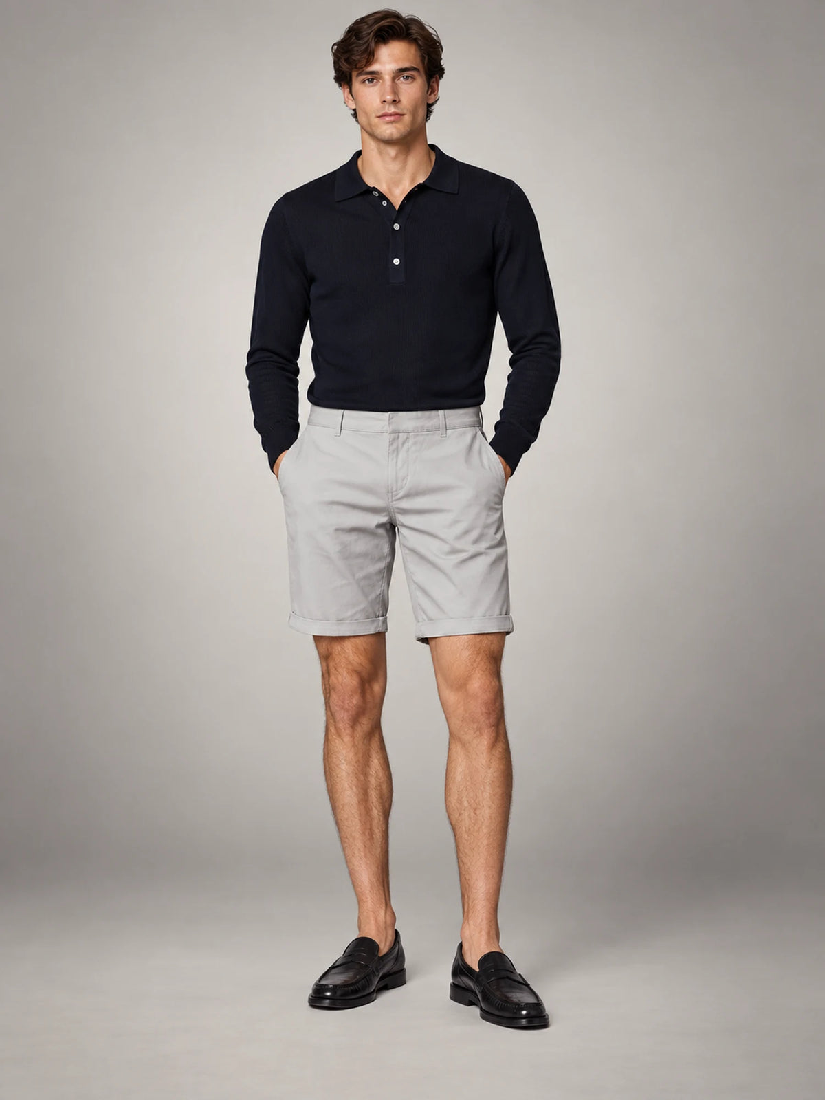 Volantero Men's Classic Chino Shorts in Grey, front view