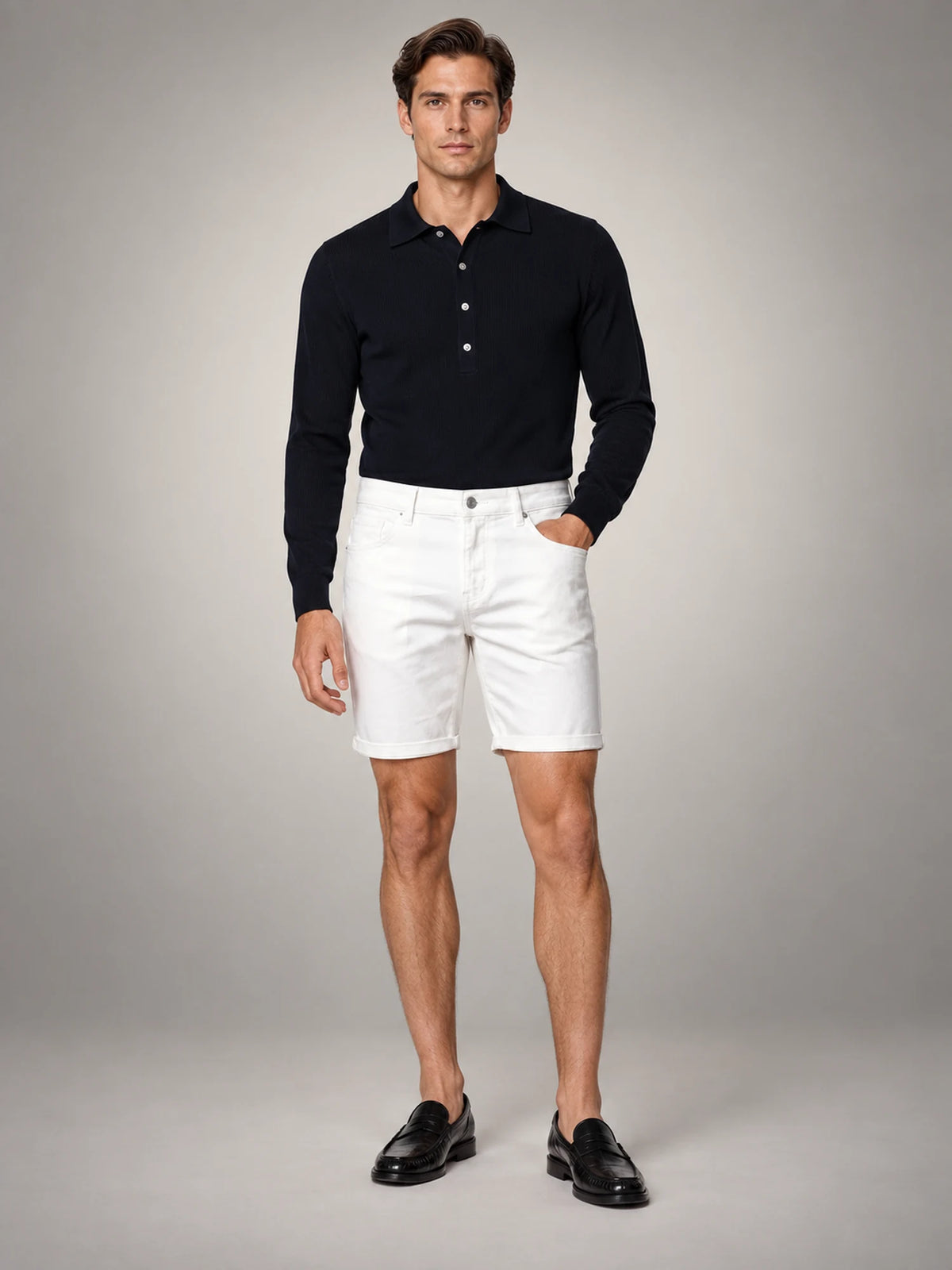 Volantero Men's Classic Chino Shorts in White, front view