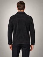 Volantero Men's Suede Jacket with Zip Collar in Black, back view
