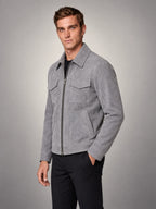Volantero Men's Suede Jacket with Zip Collar in Grey, side view