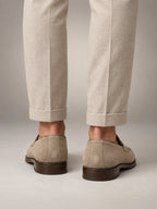 Volantero Men's Beige Suede Penny Loafers in Beige, back view
