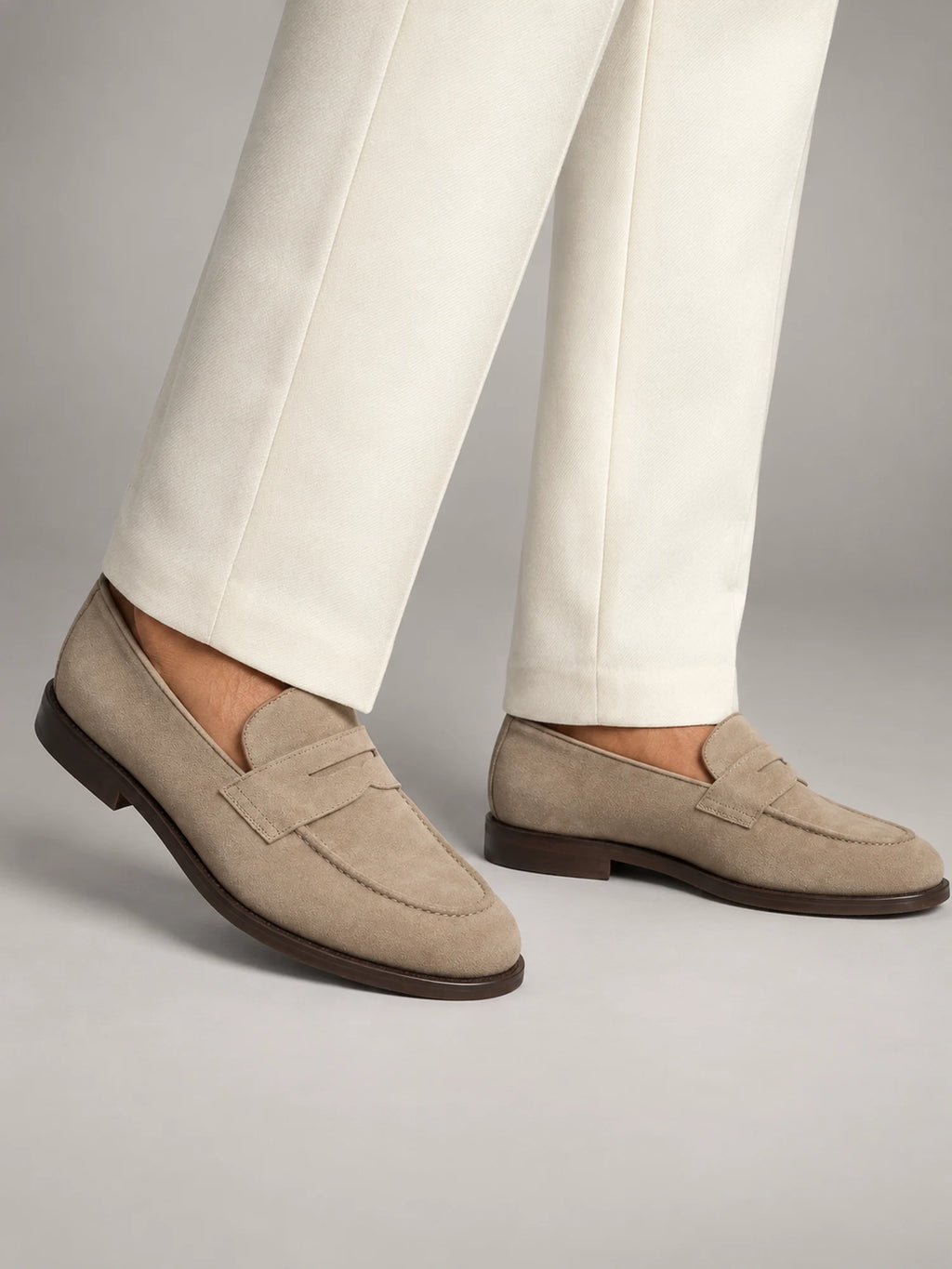 Volantero Men's Beige Suede Penny Loafers in Beige, main view