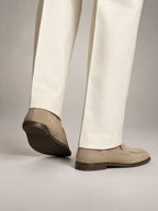 Volantero Men's Beige Suede Penny Loafers in Beige, side view