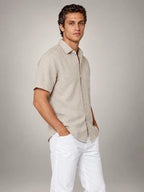 Volantero Men's Short-Sleeve Linen Shirt in Beige, side view