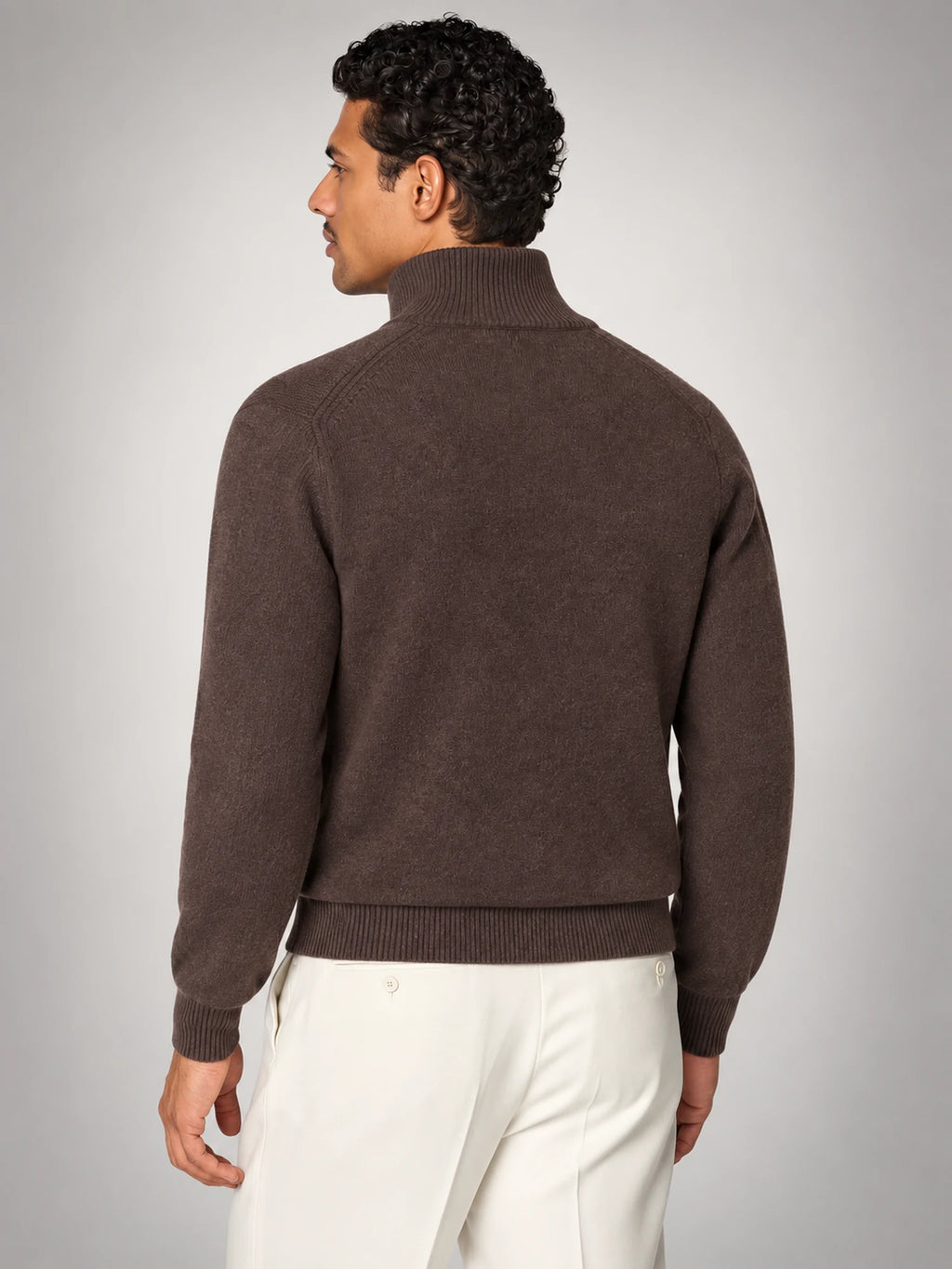 Volantero Men's Brown Half-Zip Sweater in Brown, back view
