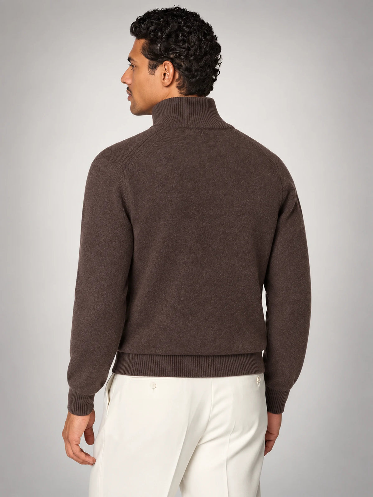 Volantero Men's Brown Half-Zip Sweater in Brown, back view
