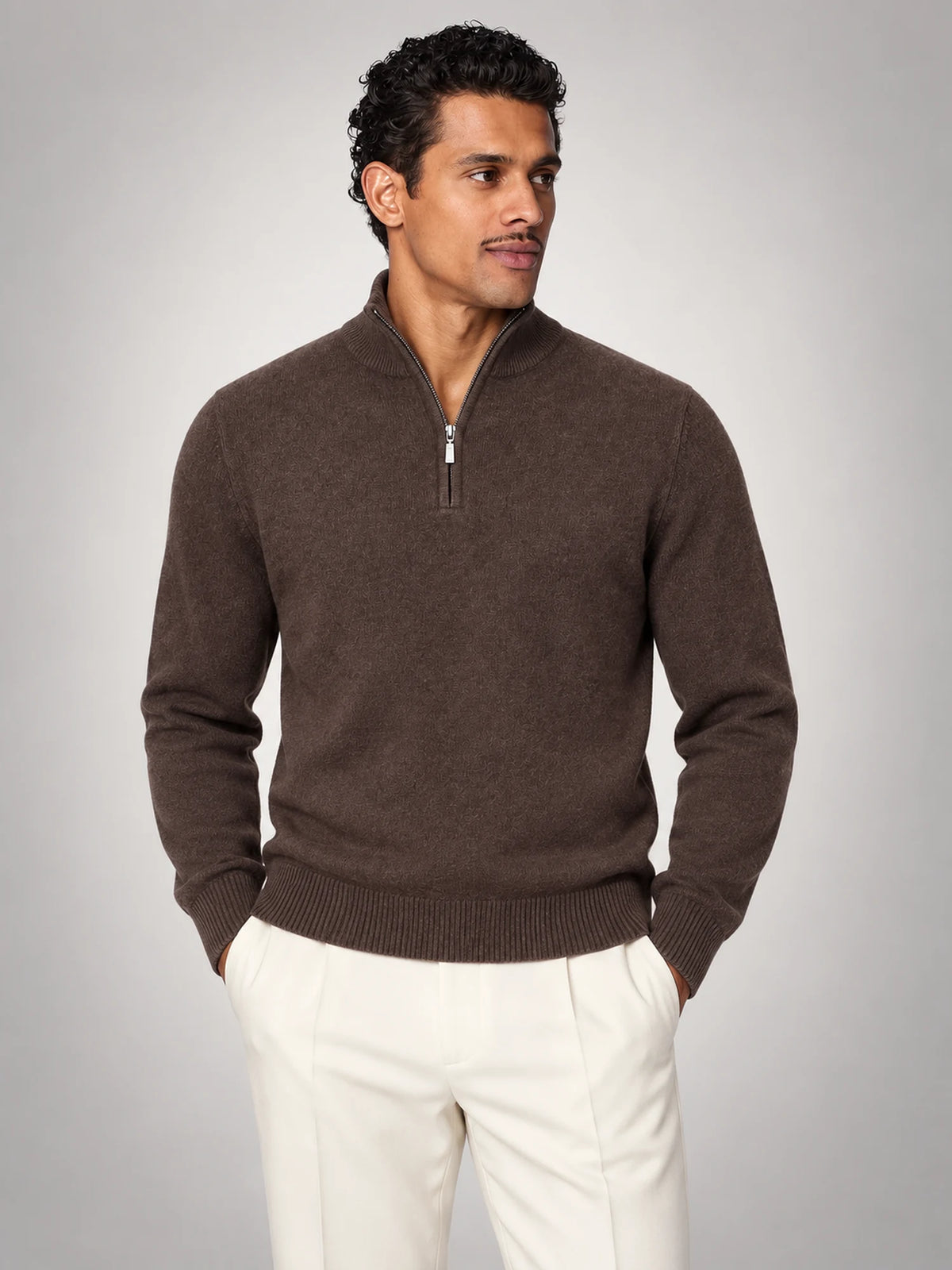 Volantero Men's Brown Half-Zip Sweater in Brown, hover view