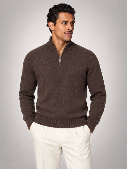 Volantero Men's Brown Half-Zip Sweater in Brown, hover view