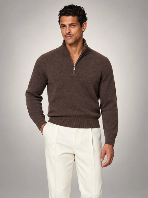 Volantero Men's Brown Half-Zip Sweater in Brown, main view