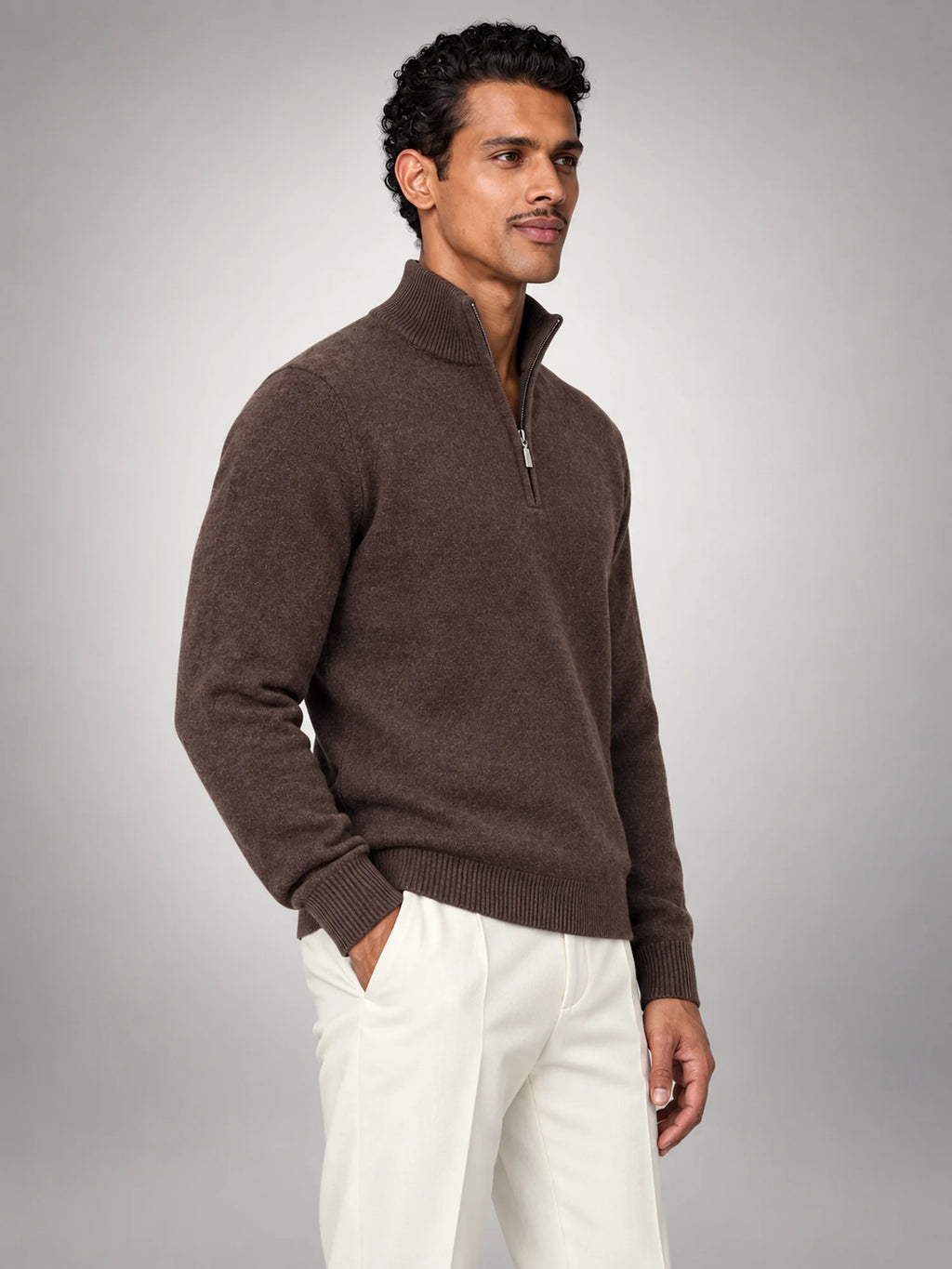 Volantero Men's Brown Half-Zip Sweater in Brown, side view