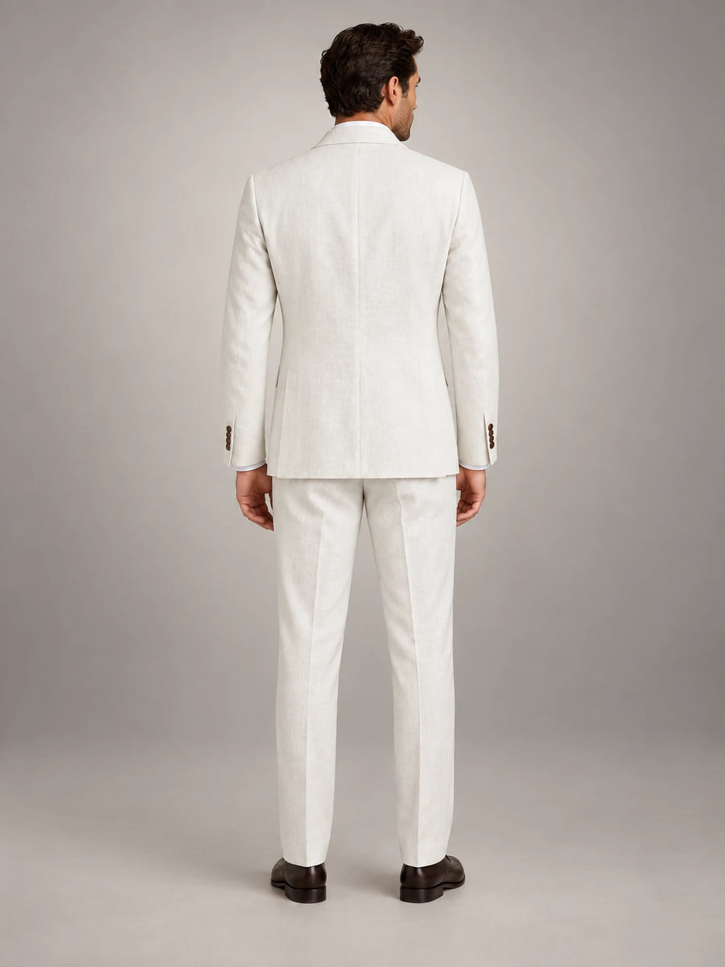 Volantero Men's Slim-Fit Linen Summer Suit in White, back view