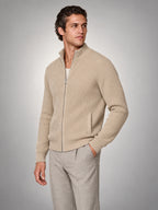 Volantero Men's Knitted Zip-Up Cardigan in Beige, side view