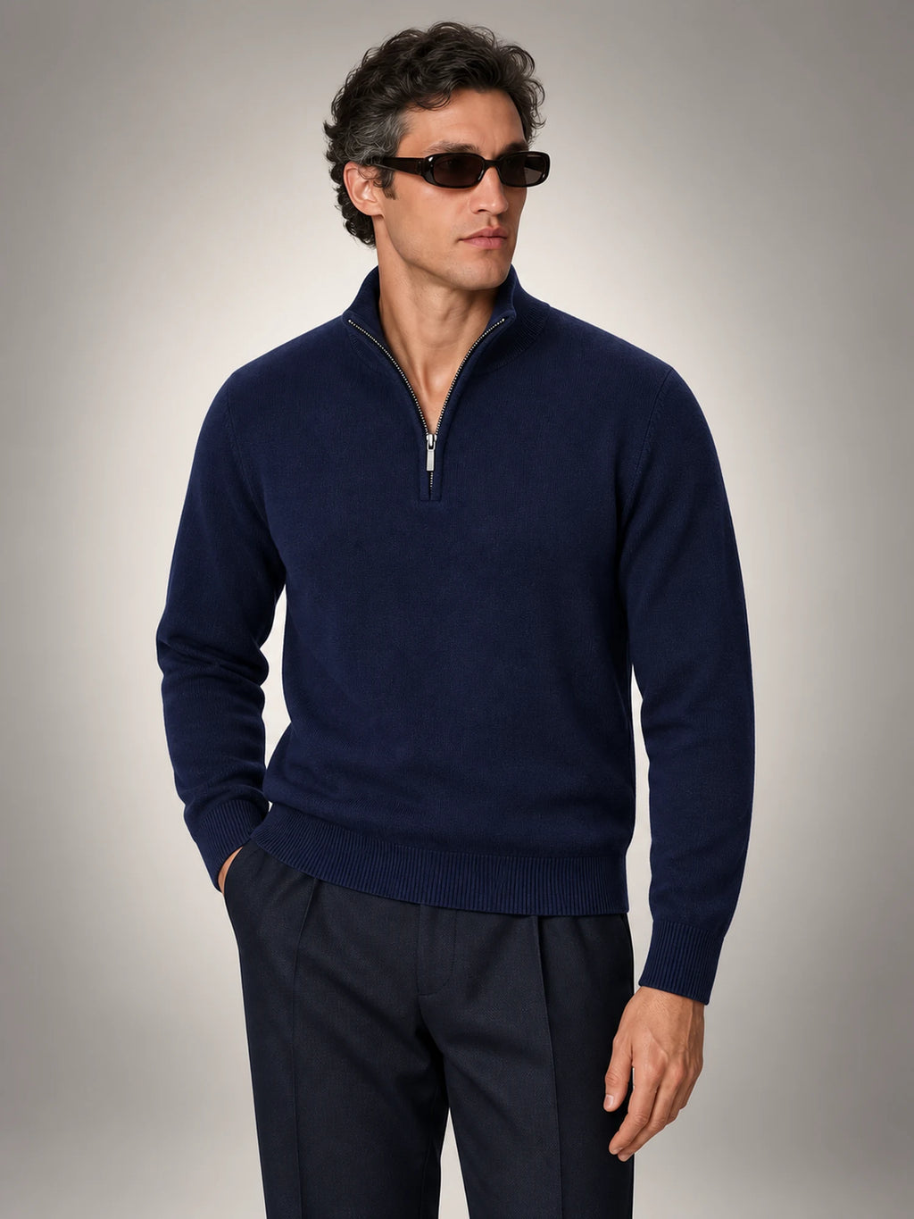 Volantero Men's Navy Half-Zip Sweater in Navy, hover view