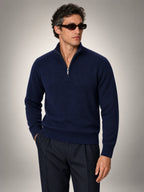 Volantero Men's Navy Half-Zip Sweater in Navy, hover view
