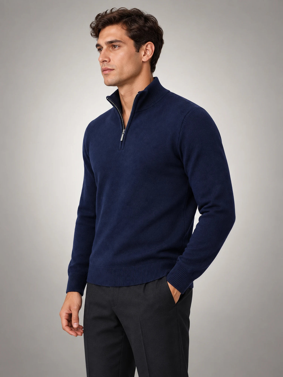 Volantero Men's Navy Half-Zip Sweater in Navy, side view