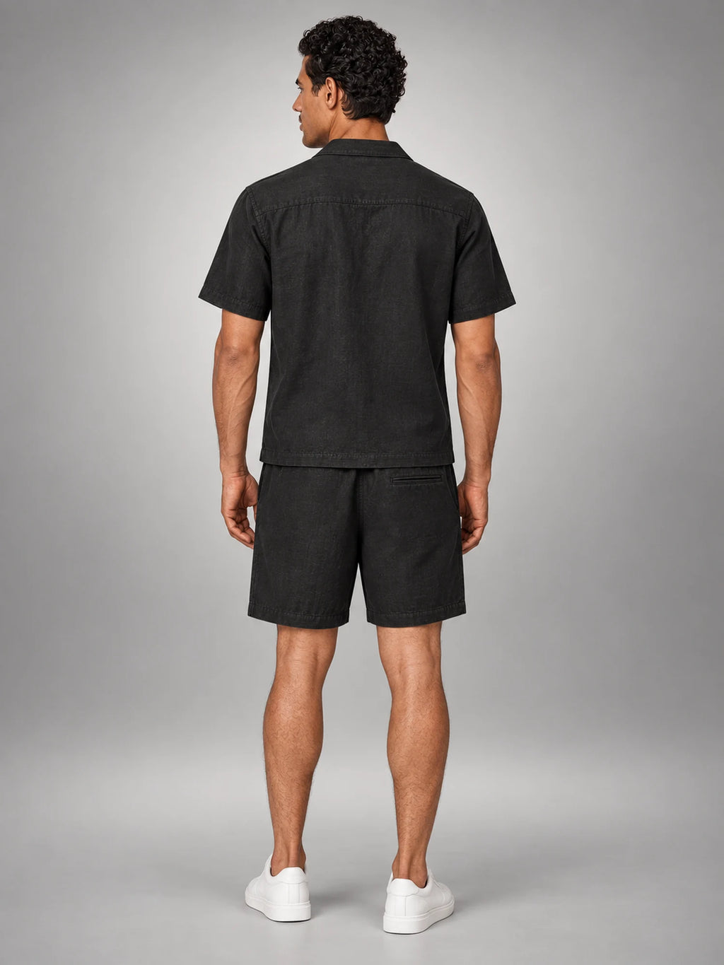 Volantero Men's Relaxed Summer Set in Black, back view