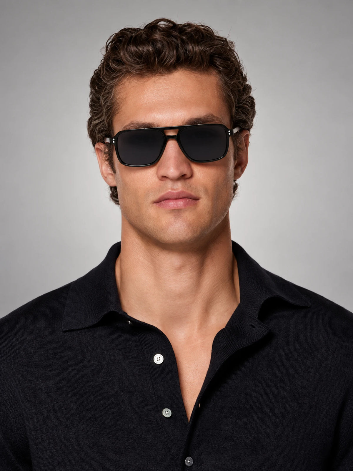 Volantero Men's Square Sunglasses in Black, front view