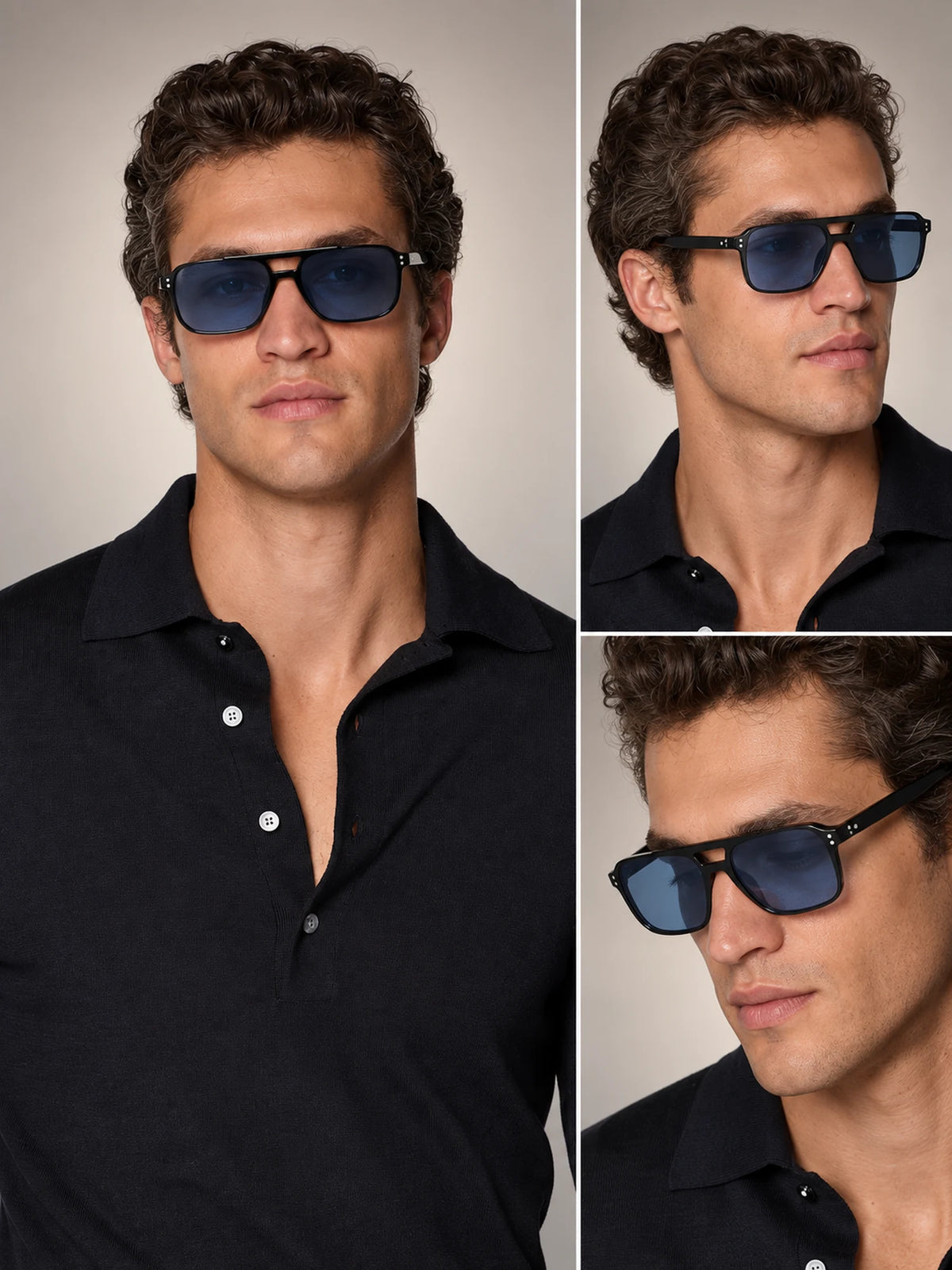 Volantero Men's Square Sunglasses in Blue, hover view