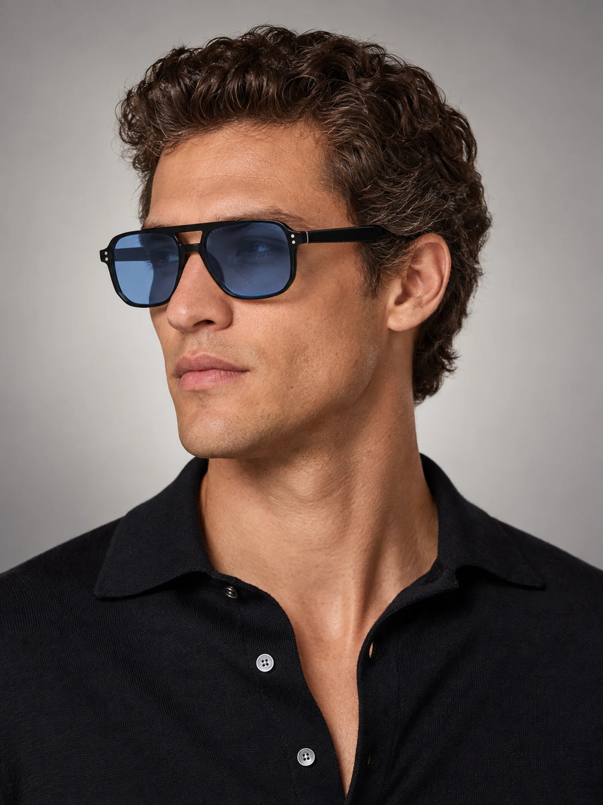 Volantero Men's Square Sunglasses in Blue, side view