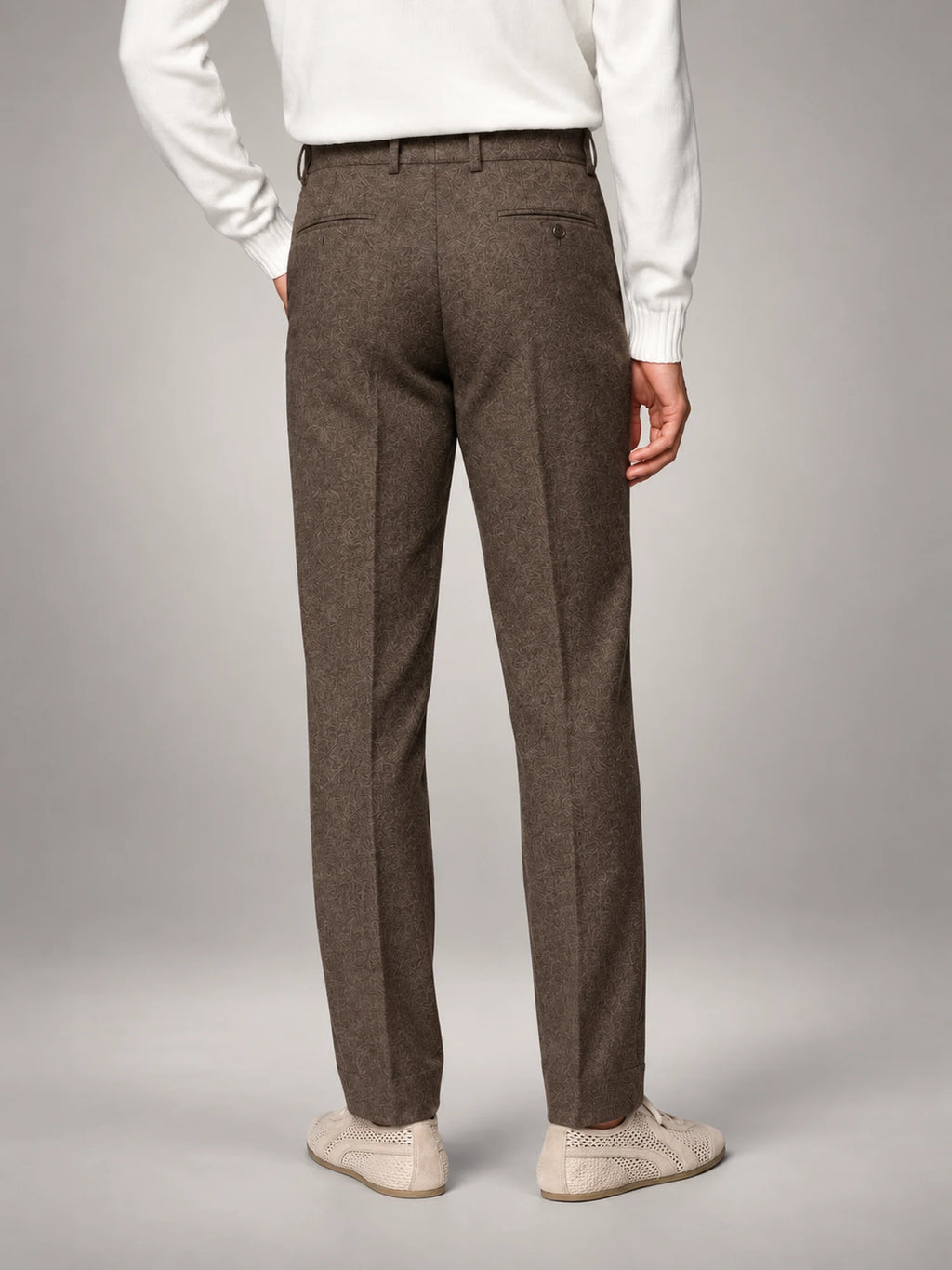 Volantero Men's Elegant Pleated Trousers with Side Adjuster in Brown, back view