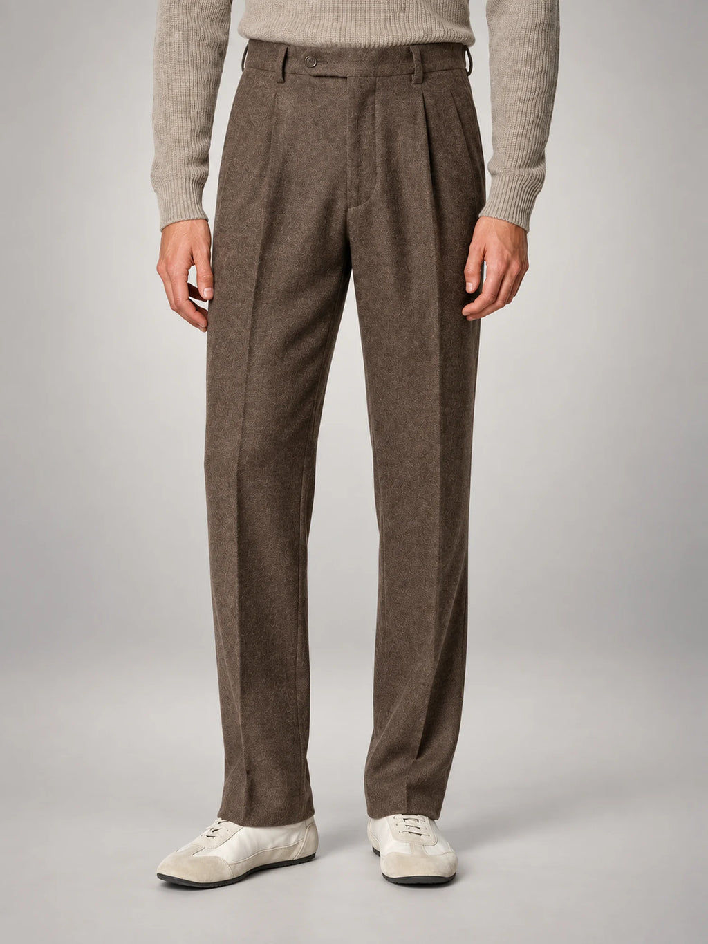 Volantero Men's Elegant Pleated Trousers with Side Adjuster in Brown, hover view