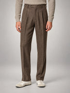 Volantero Men's Elegant Pleated Trousers with Side Adjuster in Brown, hover view