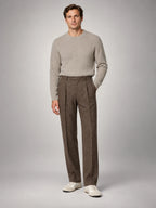 Volantero Men's Elegant Pleated Trousers with Side Adjuster in Brown, main view
