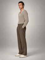 Volantero Men's Elegant Pleated Trousers with Side Adjuster in Brown, side view