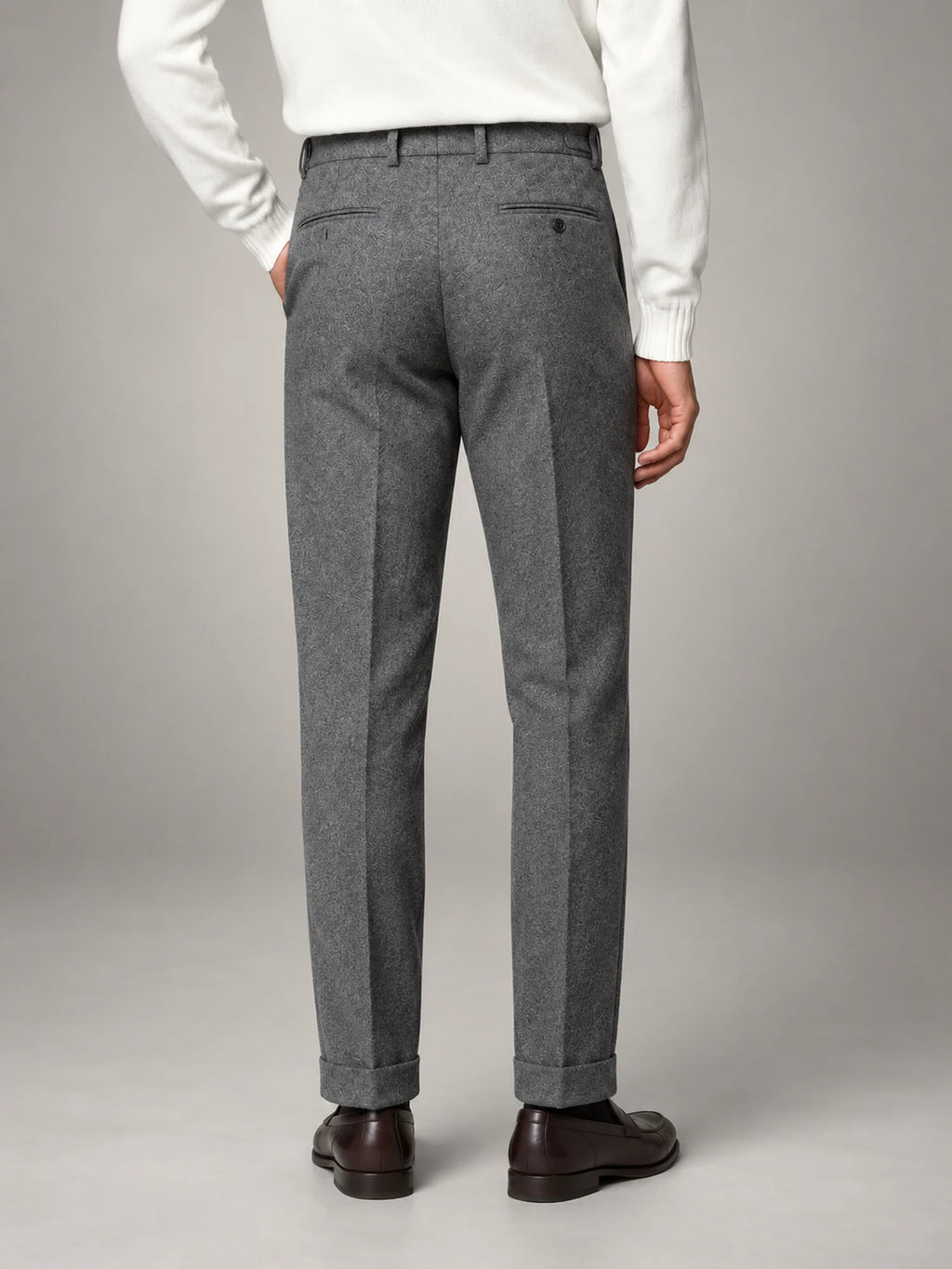 Volantero Men's Elegant Pleated Trousers with Side Adjuster in Grey, back view