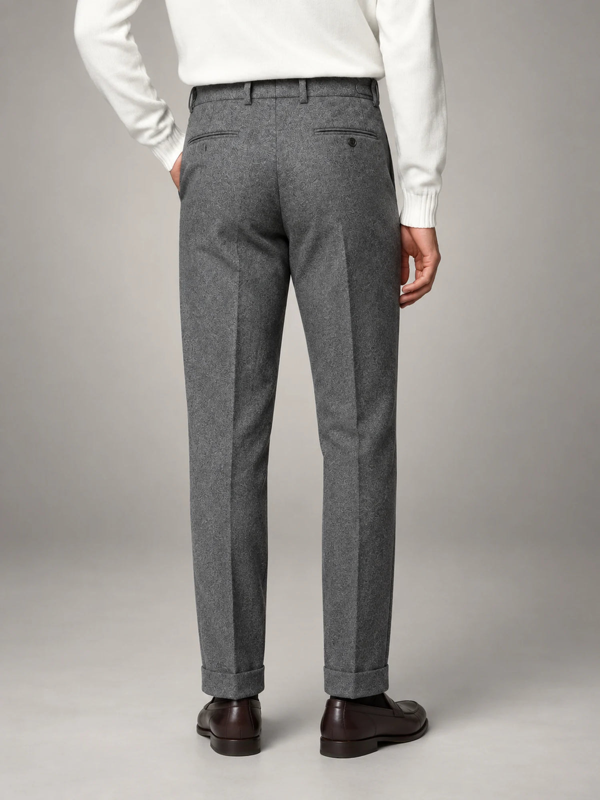 Volantero Men's Elegant Pleated Trousers with Side Adjuster in Grey, back view