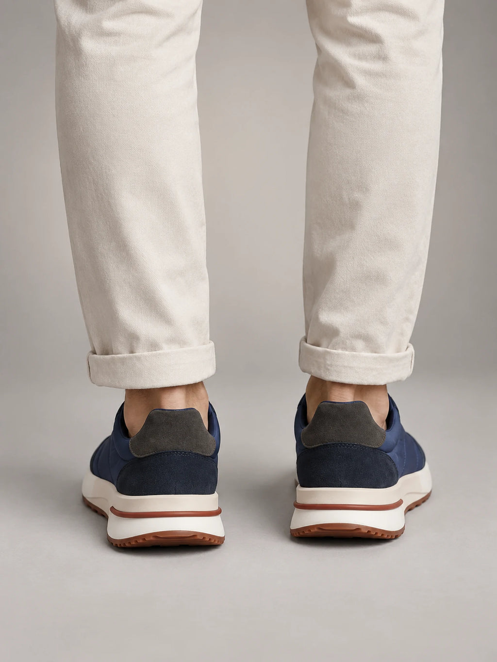 Volantero Men's Suede and Nylon Panel Trainers in Blue, back view