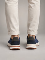Volantero Men's Suede and Nylon Panel Trainers in Blue, back view