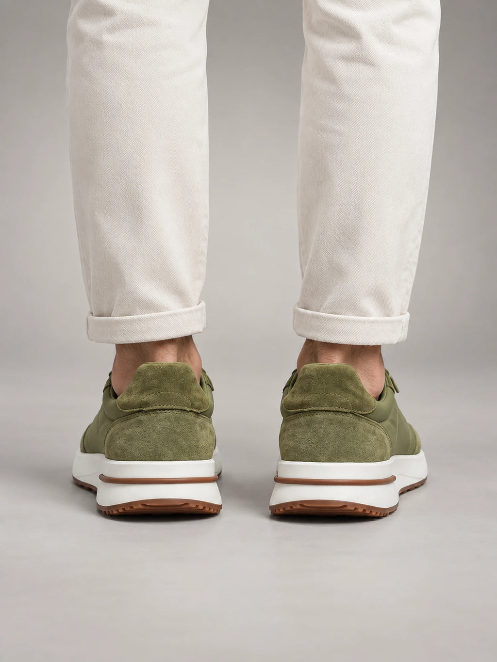 Volantero Men's Suede and Nylon Panel Trainers in Green, back view