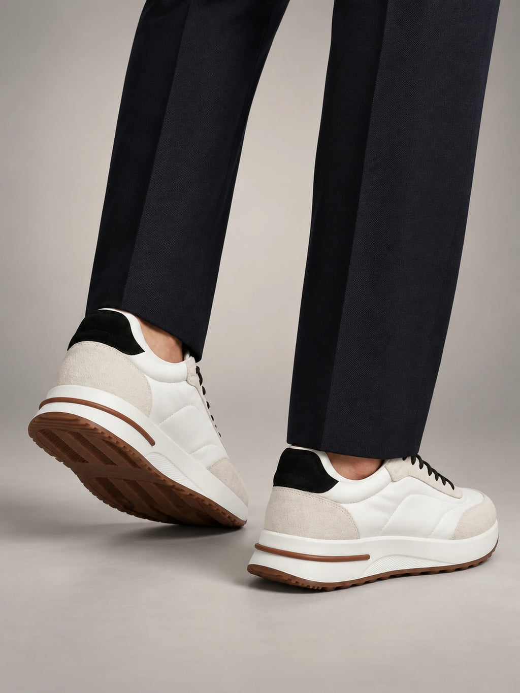Volantero Men's Suede and Nylon Panel Trainers in White, side view