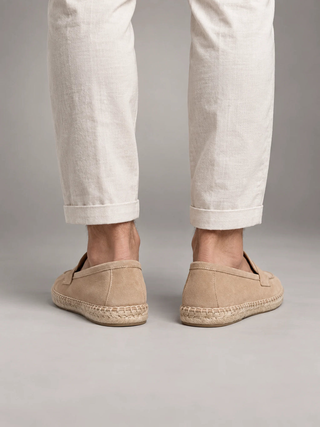 Volantero Men's Suede Holiday Loafers in Beige, back view