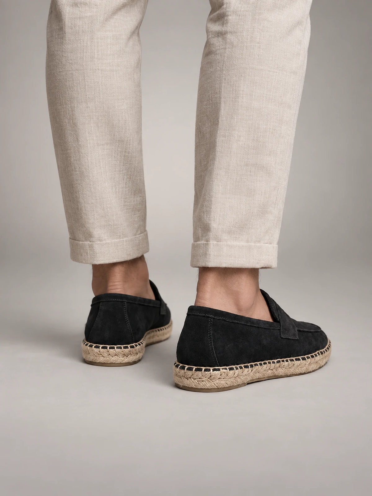 Volantero Men's Suede Holiday Loafers in Black, back view