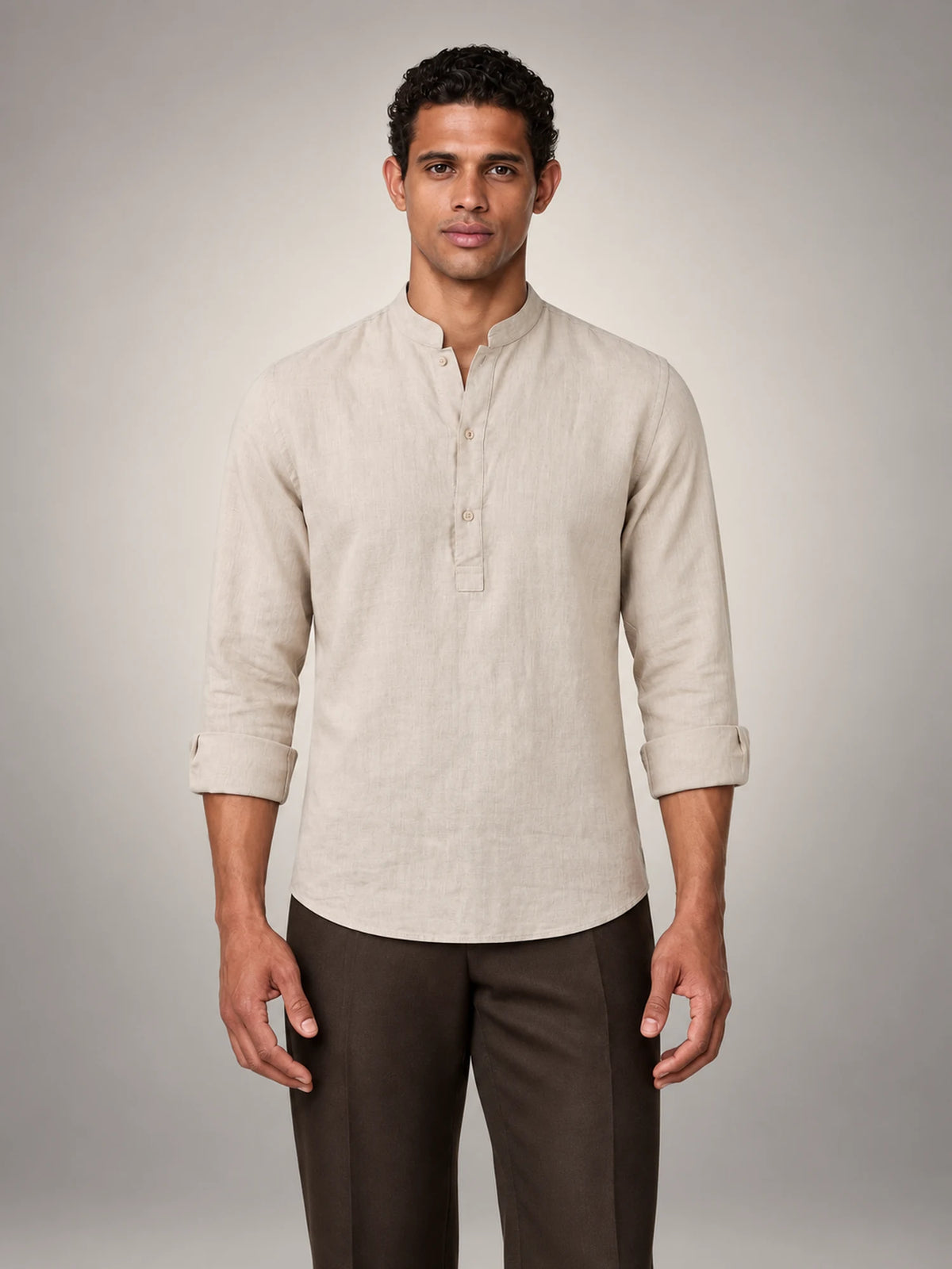 Volantero Men's Classic Summer Forte Shirt in Beige, front view