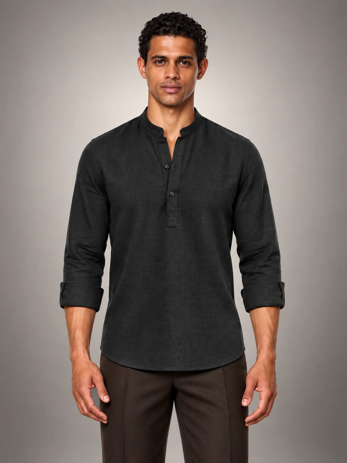 Volantero Men's Classic Summer Forte Shirt in Black, front view