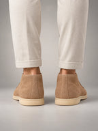 Volantero Men's Suede High Loafers in Camel, back view