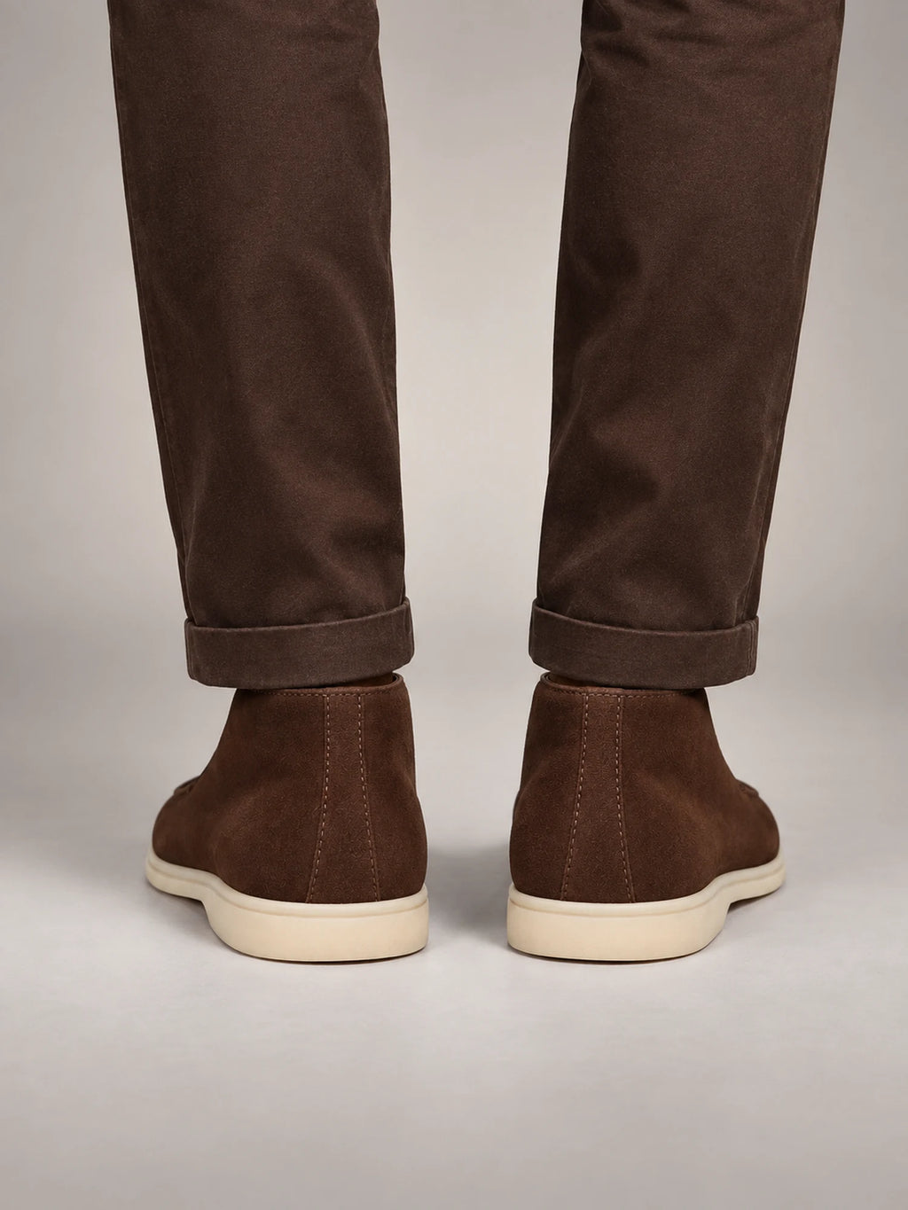 Volantero Men's Suede High Loafers in Dark Brown, back view